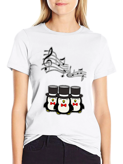 Camiseta Negra con Pingüinos Músicos