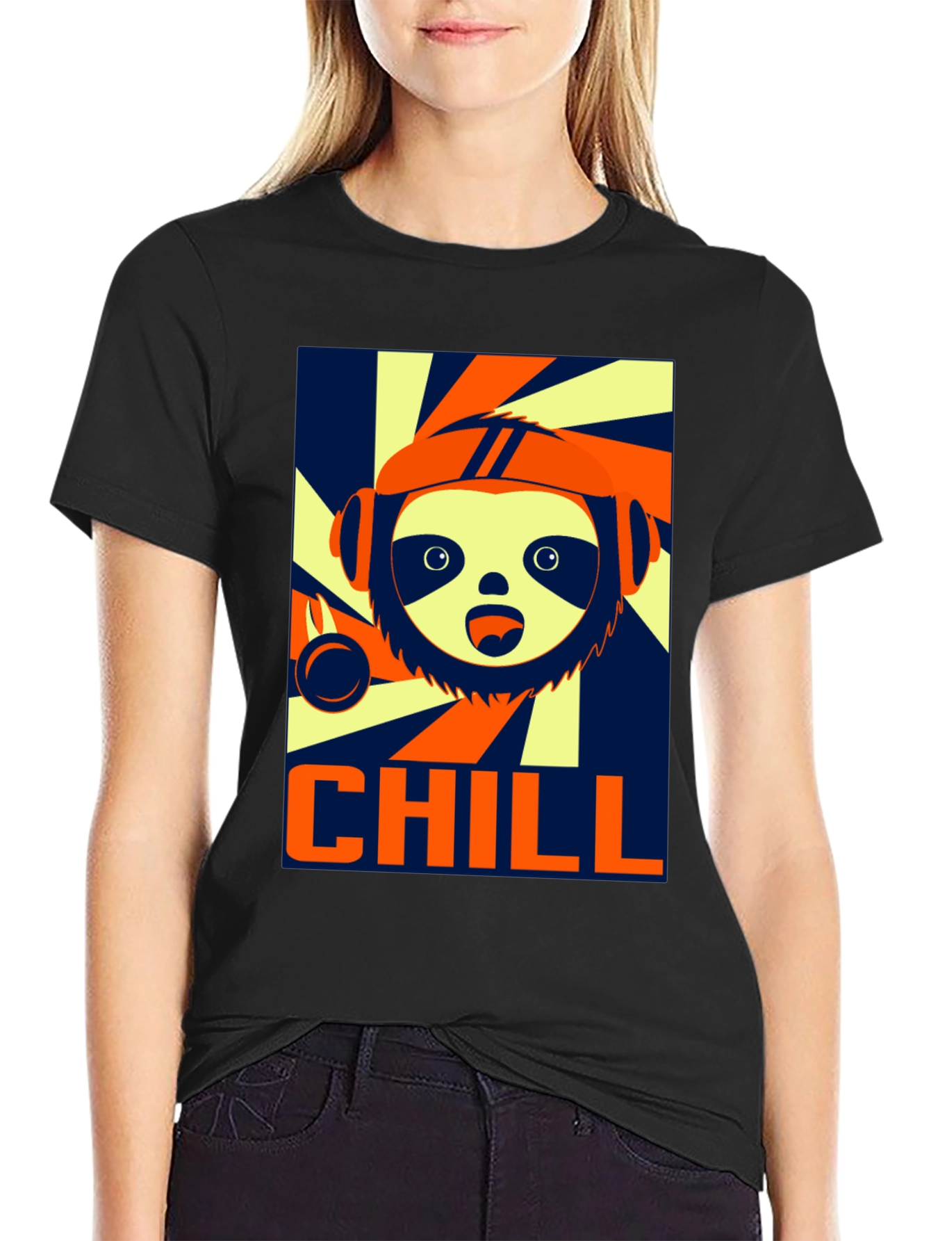 Camiseta Negra Chill con Diseño de Perezoso Cool