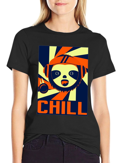 Camiseta Negra Chill con Diseño de Perezoso Cool