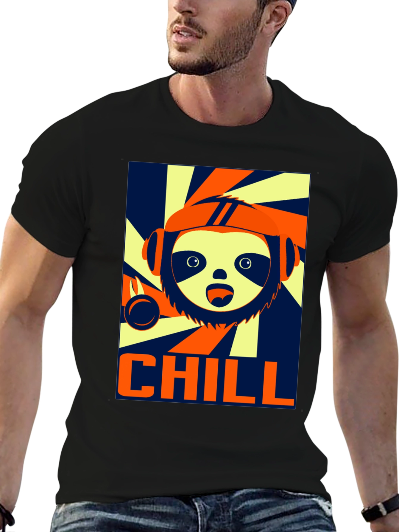 Camiseta Negra Chill con Diseño de Perezoso Cool