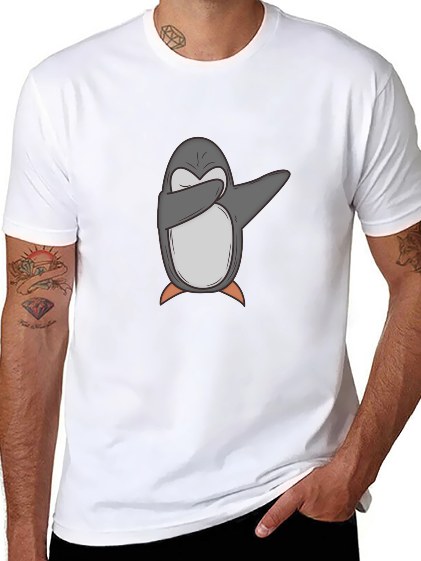Camiseta Negra con Pingüino Dabbing para Hombre