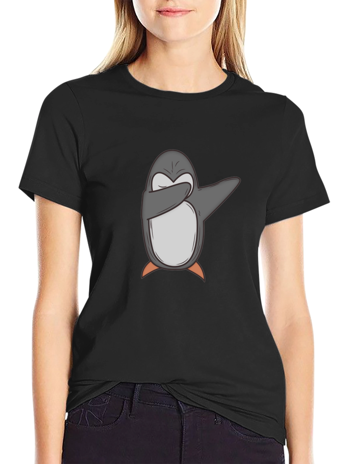 Camiseta Negra con Pingüino Dabbing para Hombre