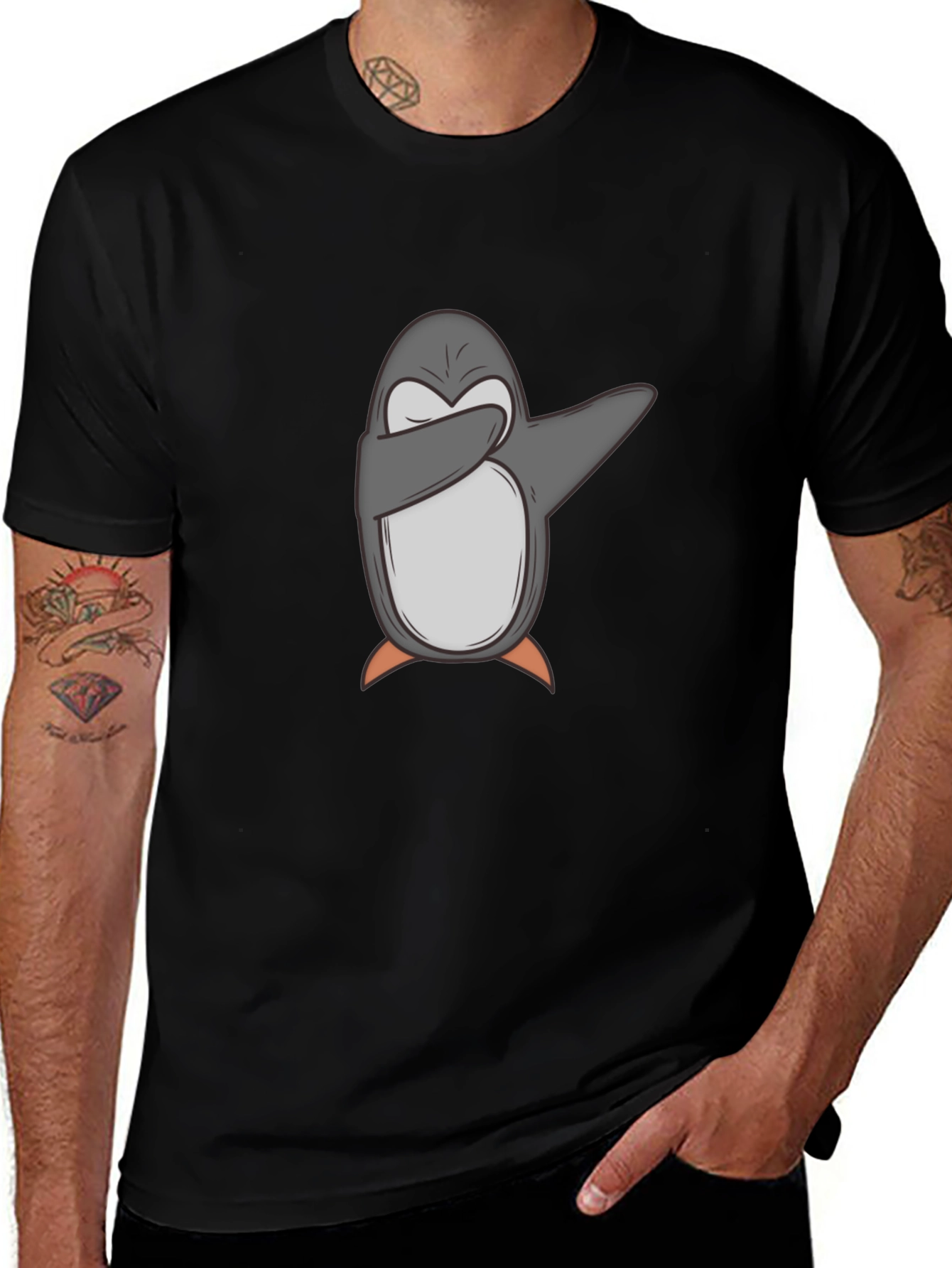 Camiseta Negra con Pingüino Dabbing para Hombre