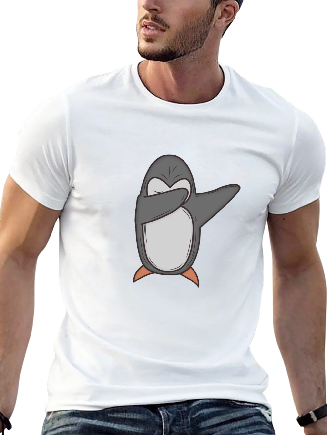 Camiseta Negra con Pingüino Dabbing para Hombre