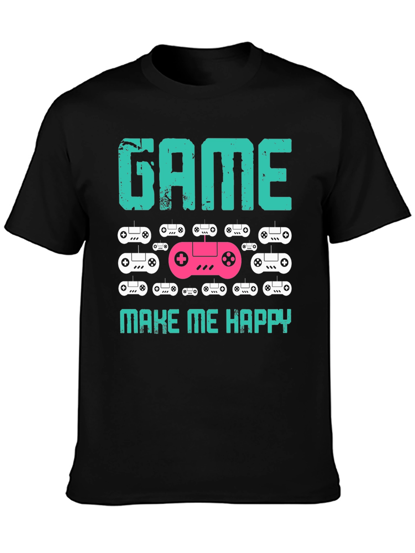 Camiseta Negra Game Make Me Happy para Gamers