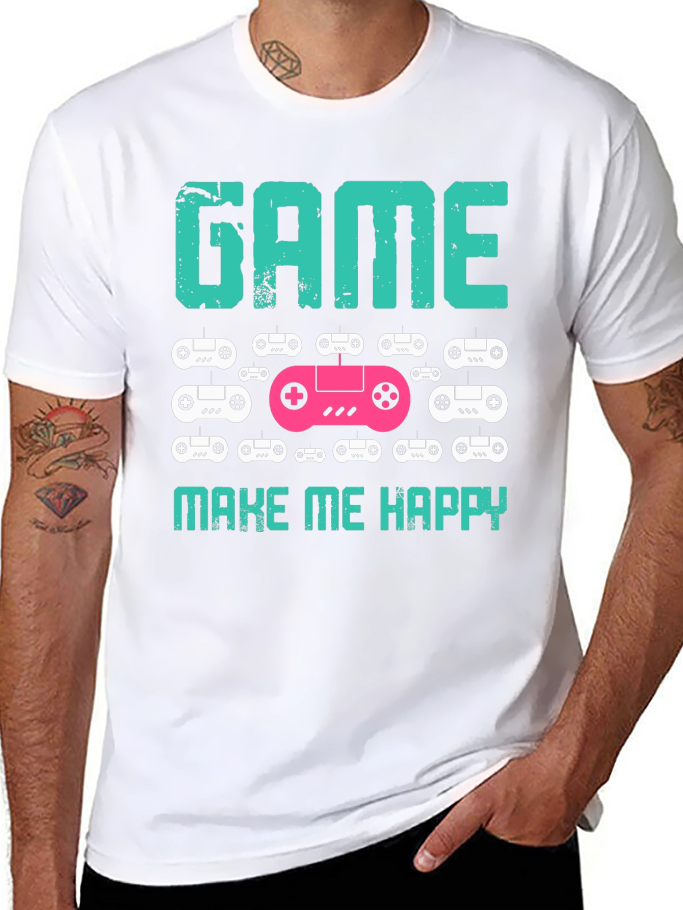Camiseta Negra Game Make Me Happy para Gamers