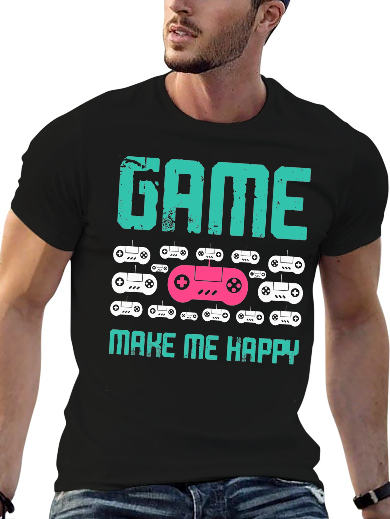 Camiseta Negra Game Make Me Happy para Gamers