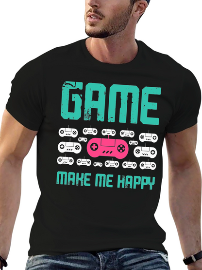 Camiseta Negra Game Make Me Happy para Gamers