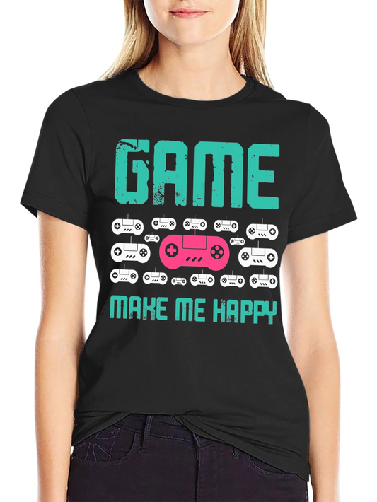 Camiseta Negra Game Make Me Happy para Gamers