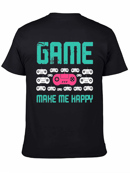 Camiseta Negra Game Make Me Happy para Gamers