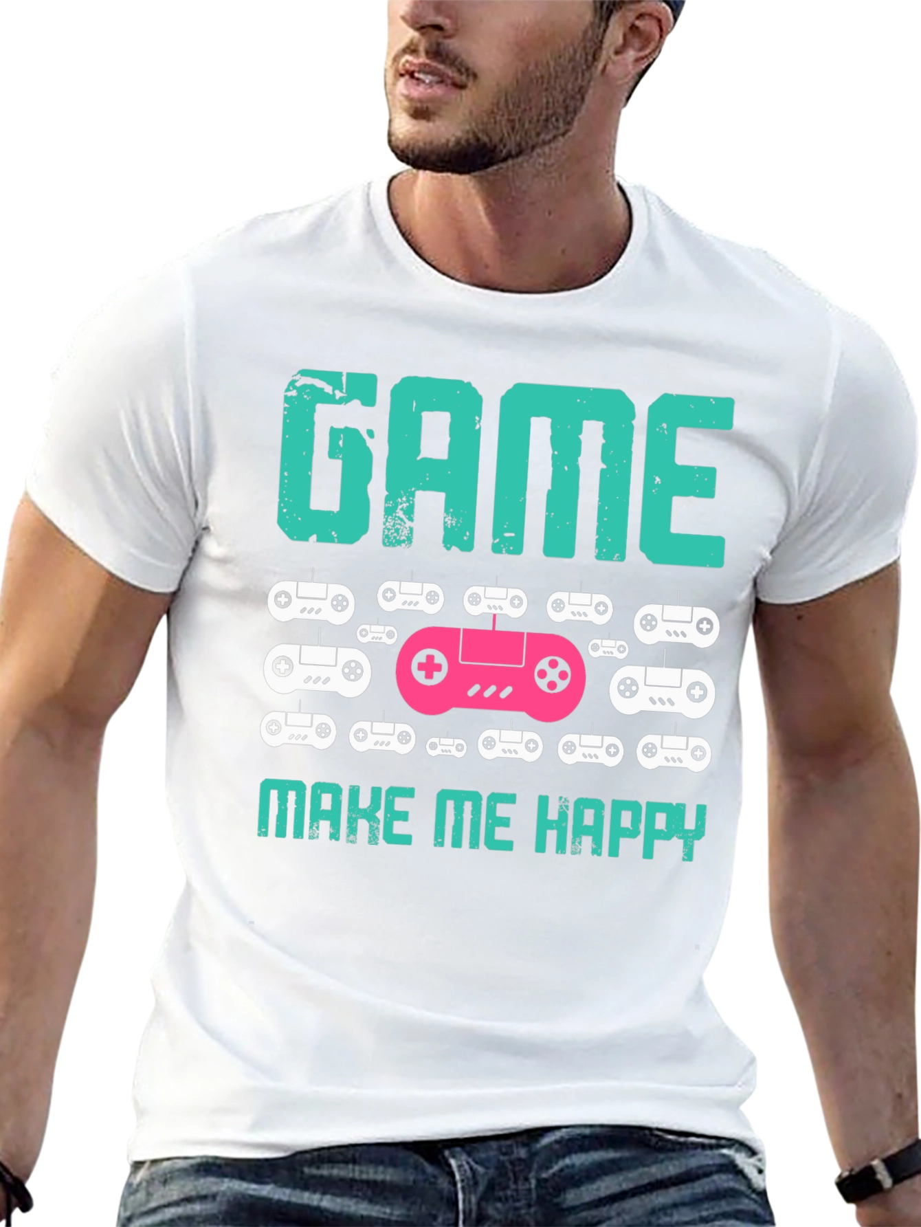 Camiseta Negra Game Make Me Happy para Gamers