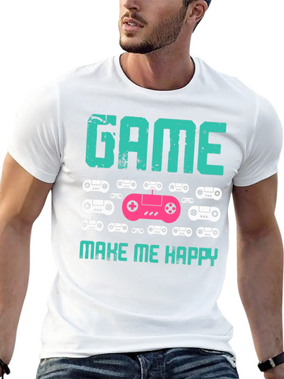 Camiseta Negra Game Make Me Happy para Gamers