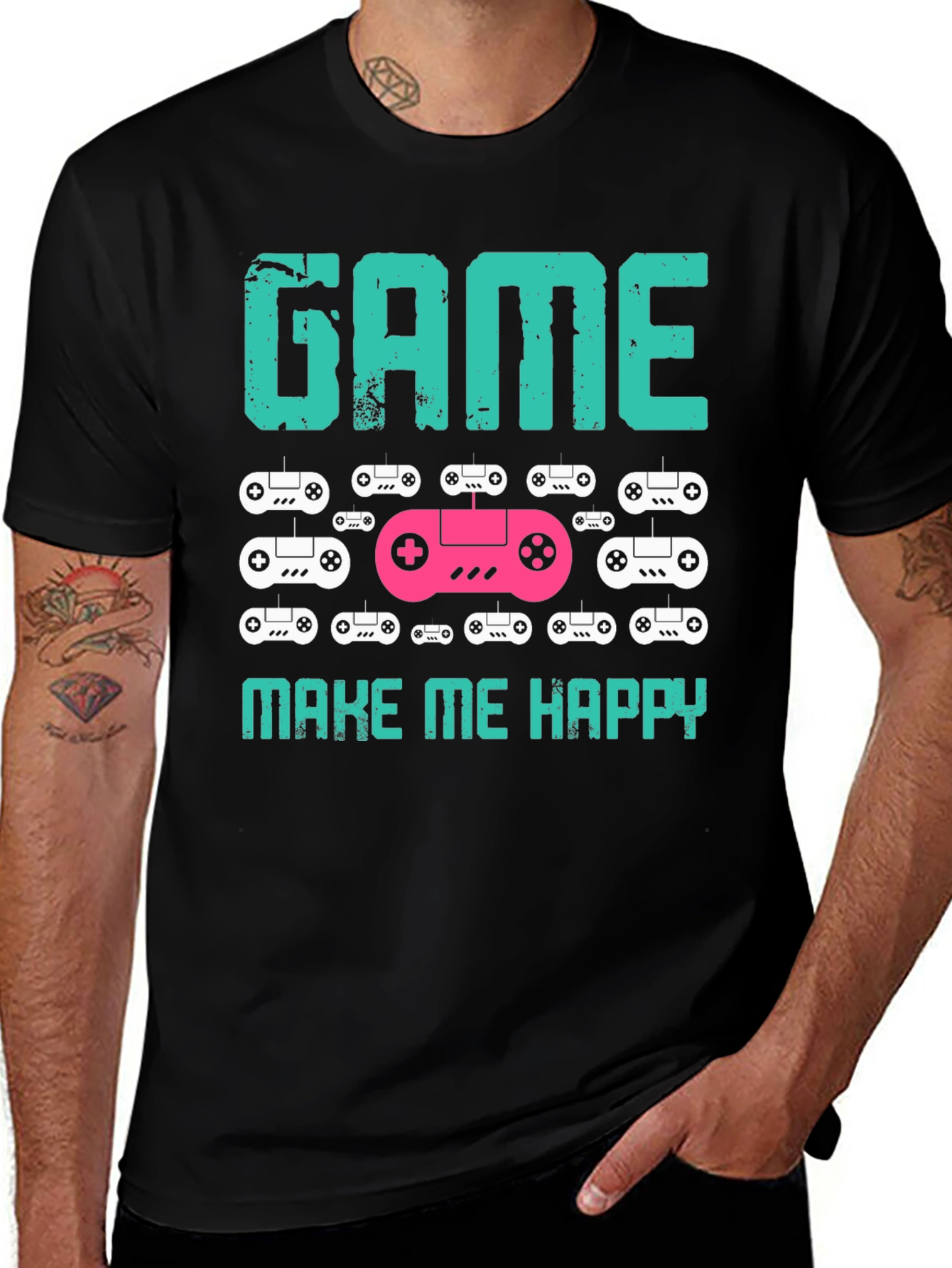 Camiseta Negra Game Make Me Happy para Gamers