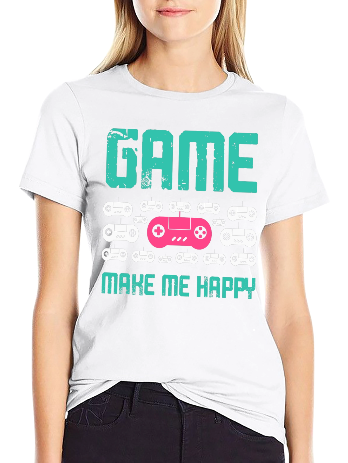 Camiseta Negra Game Make Me Happy para Gamers