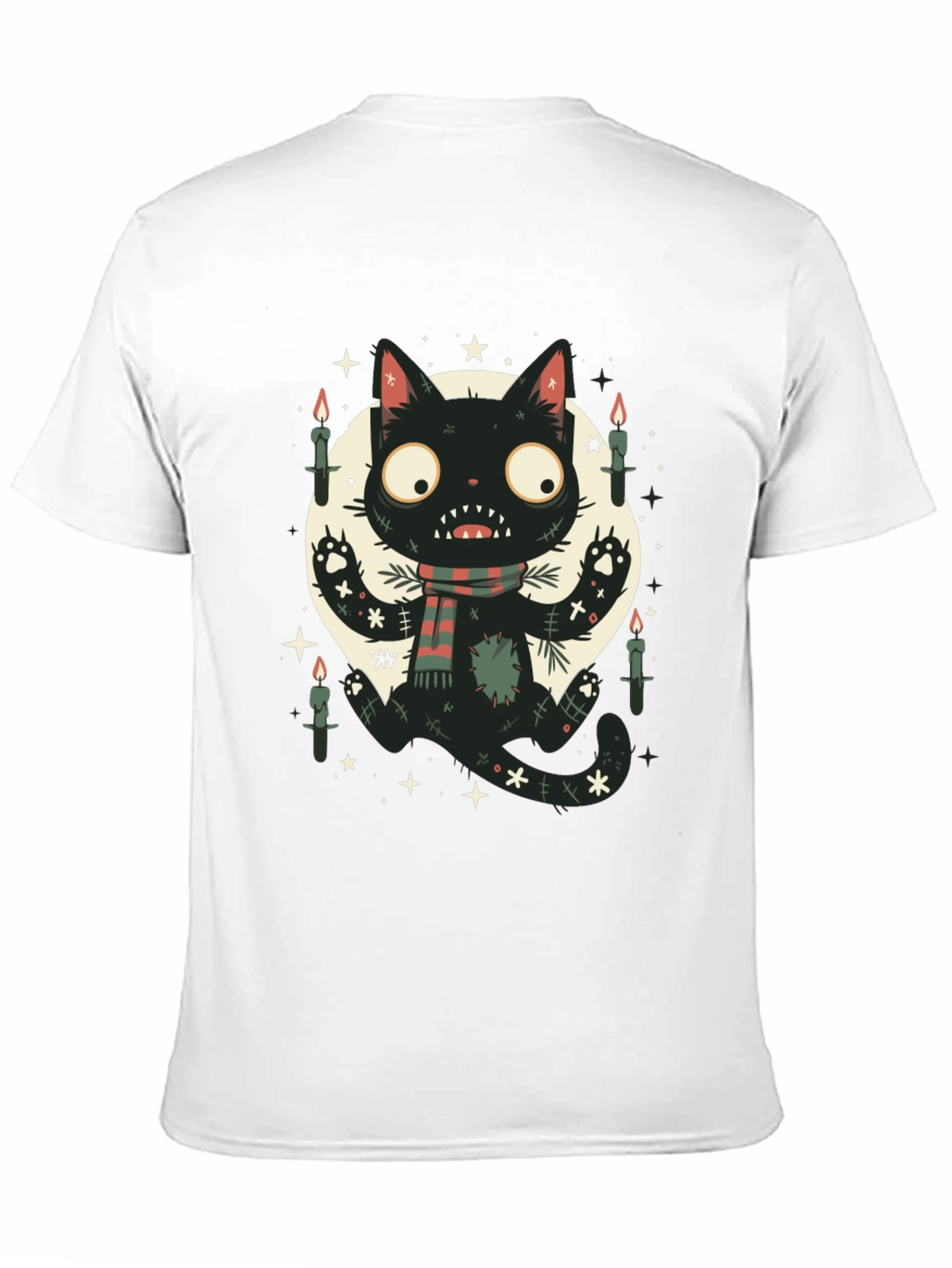 Camiseta Negra Gato Espeluznante con Bufanda