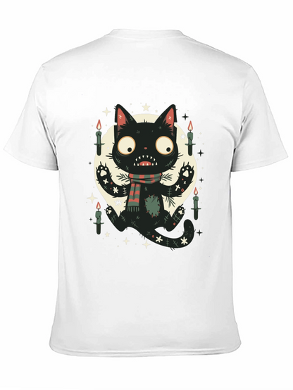 Camiseta Negra Gato Espeluznante con Bufanda