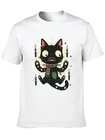 Camiseta Negra Gato Espeluznante con Bufanda