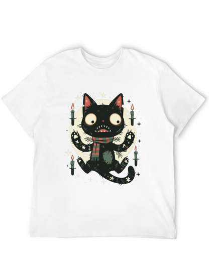 Camiseta Negra Gato Espeluznante con Bufanda
