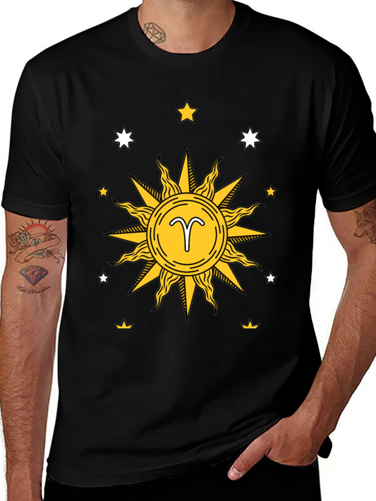 Camiseta Negra con Diseño de Sol y Aries