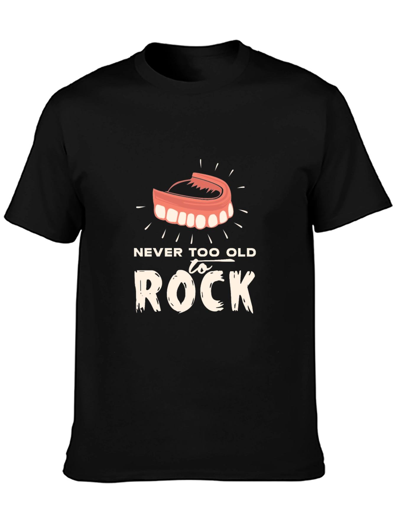 Camiseta Negra Nunca Demasiado Viejo para Rockear