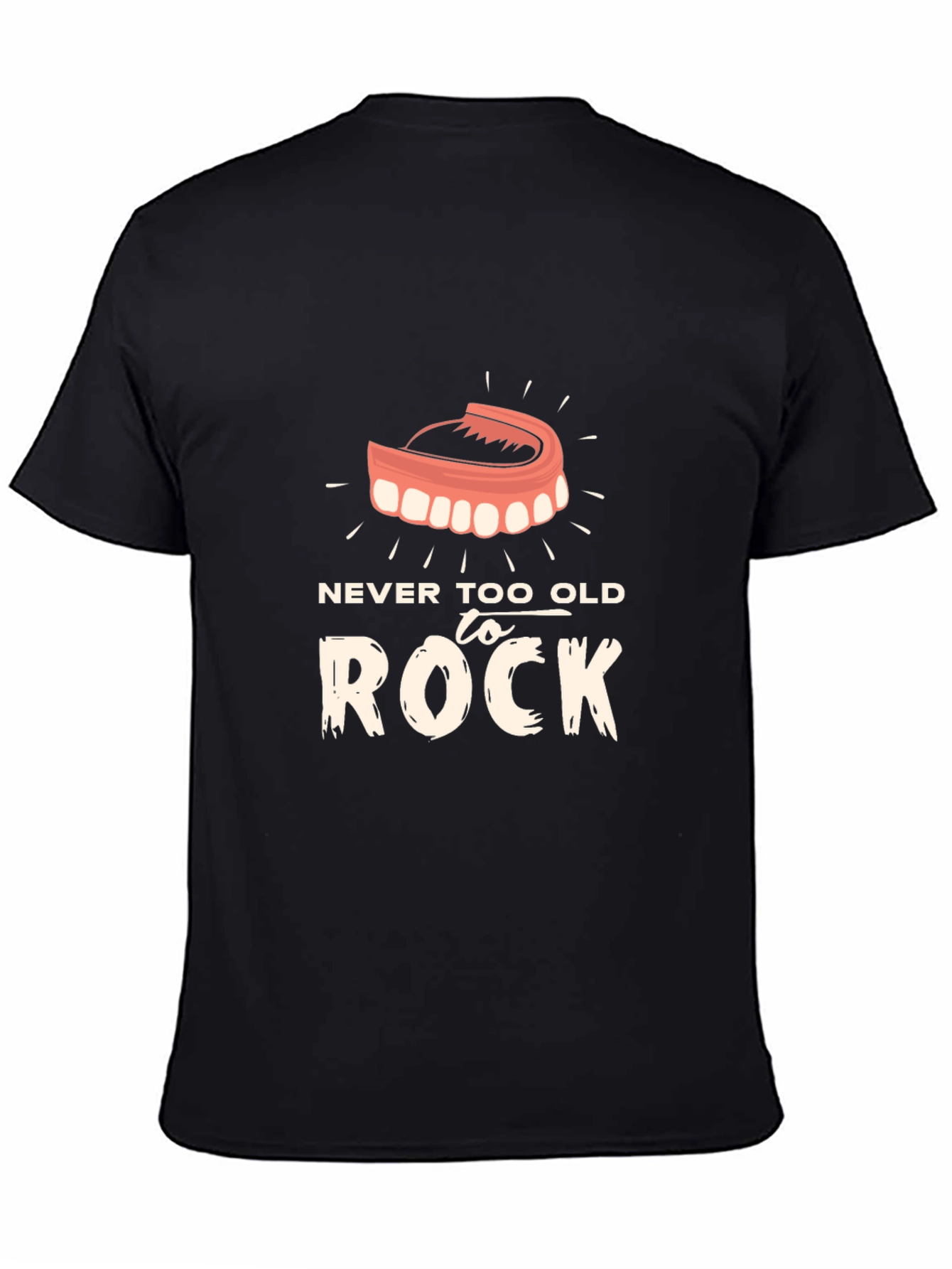 Camiseta Negra Nunca Demasiado Viejo para Rockear