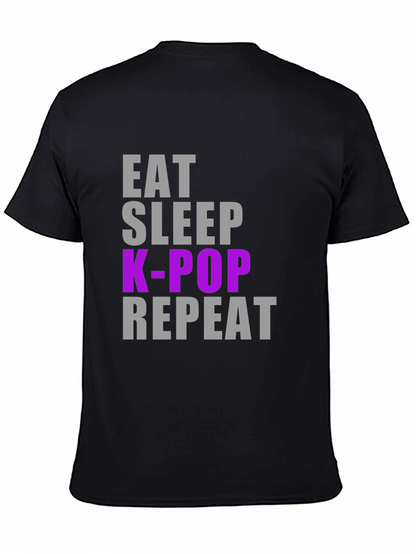Camiseta K-Pop Eat Sleep Repeat - Estilo Casual