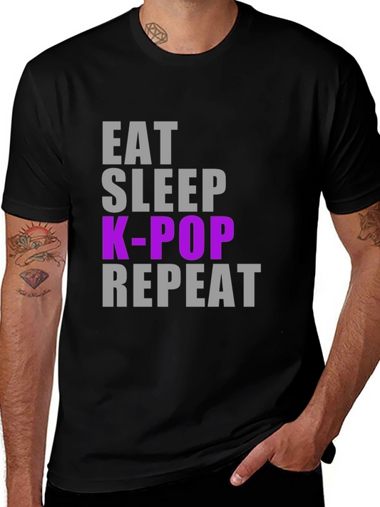 Camiseta K-Pop Eat Sleep Repeat - Estilo Casual