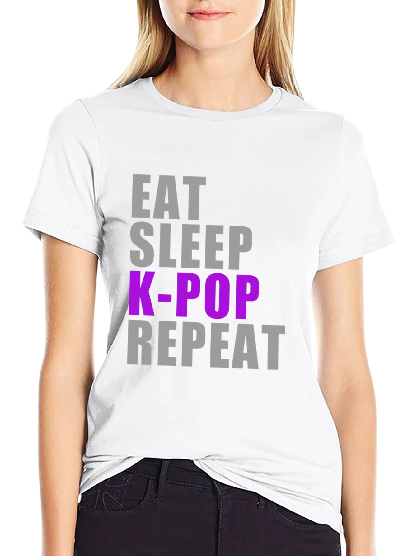 Camiseta K-Pop Eat Sleep Repeat - Estilo Casual