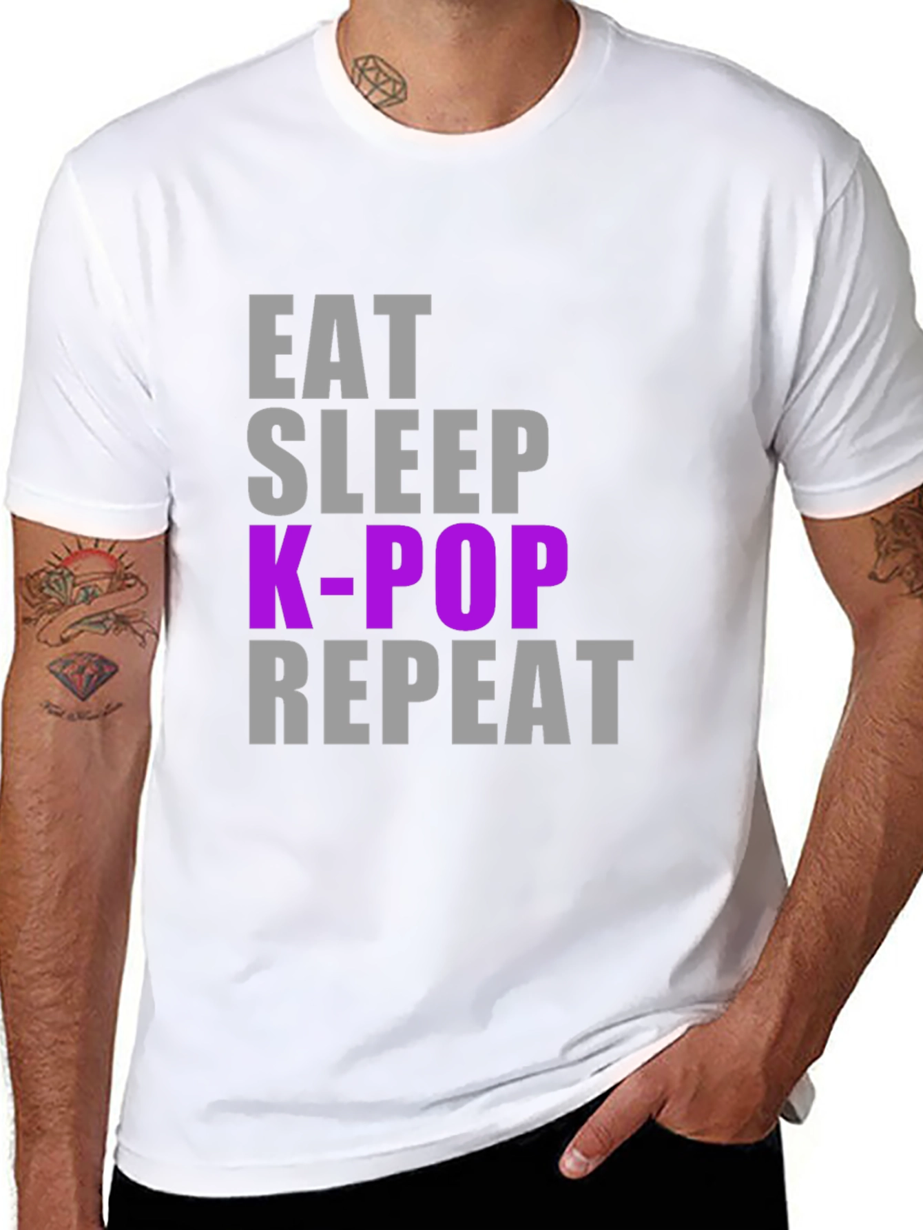 Camiseta K-Pop Eat Sleep Repeat - Estilo Casual