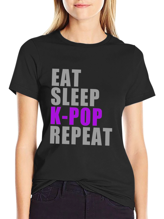Camiseta K-Pop Eat Sleep Repeat - Estilo Casual