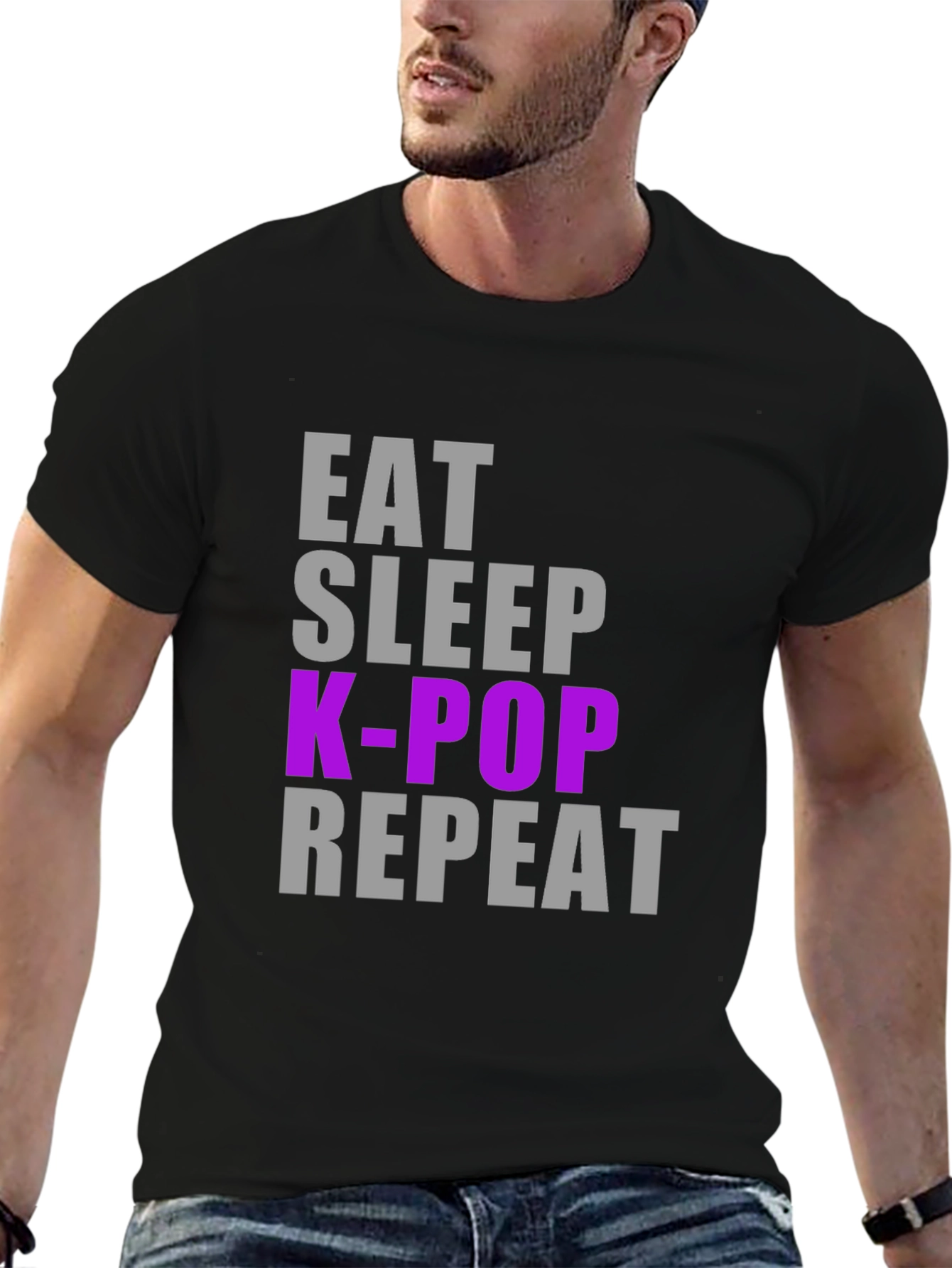 Camiseta K-Pop Eat Sleep Repeat - Estilo Casual