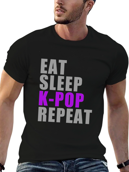 Camiseta K-Pop Eat Sleep Repeat - Estilo Casual