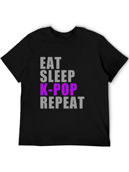 Camiseta K-Pop Eat Sleep Repeat - Estilo Casual