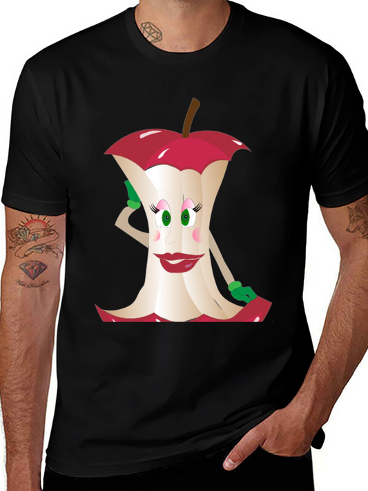 Camiseta Negra con Diseño de Corazón de Manzana Animado