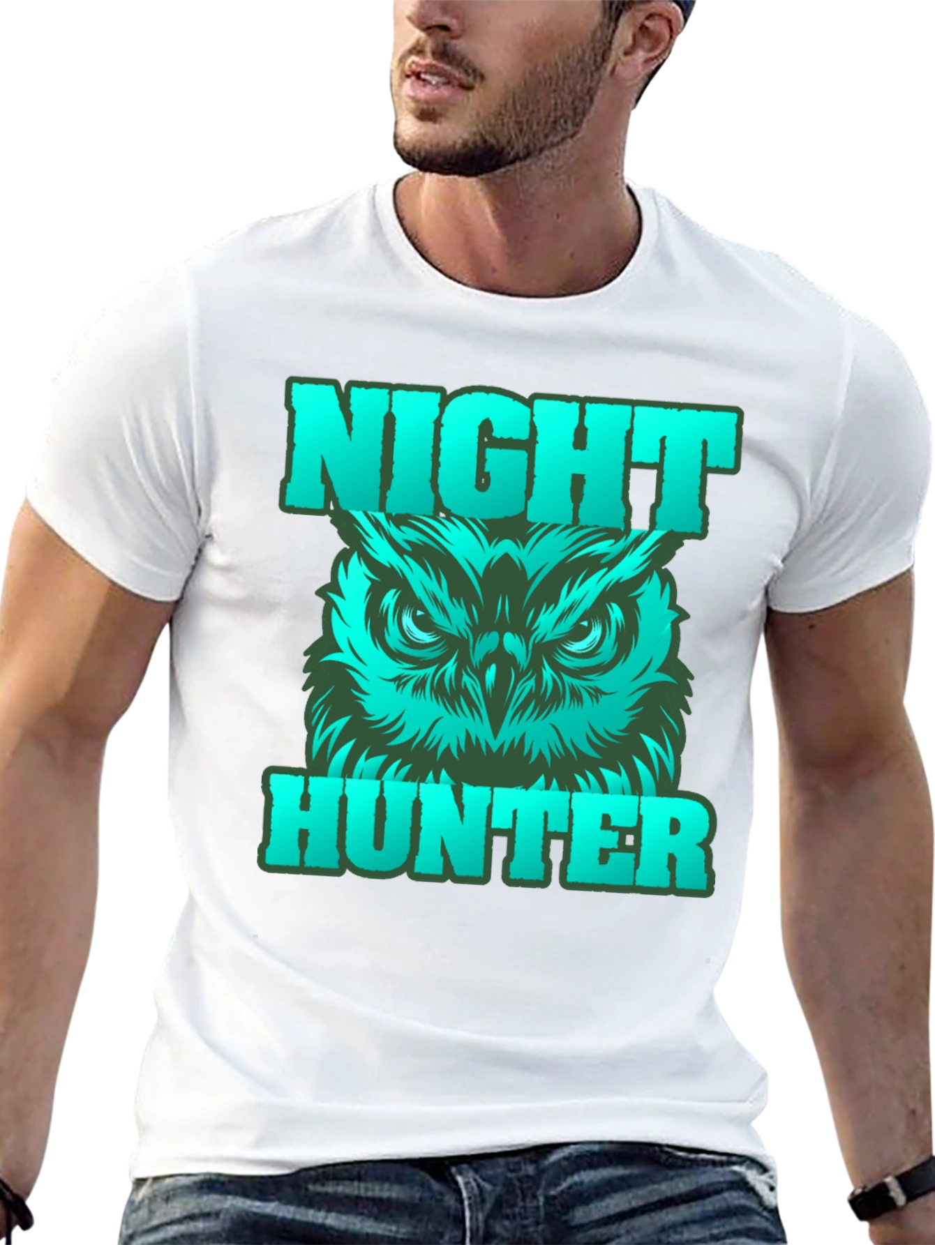 Camiseta Negra Cazador Nocturno con Búho Gráfico