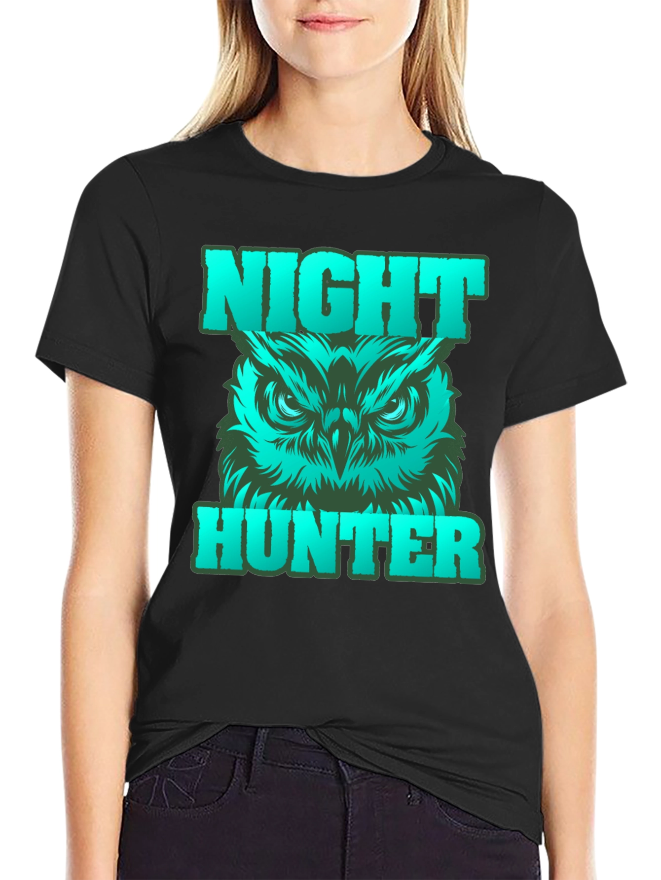 Camiseta Negra Cazador Nocturno con Búho Gráfico