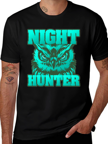Camiseta Negra Cazador Nocturno con Búho Gráfico