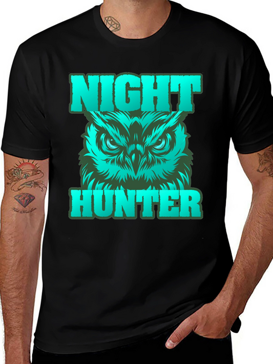 Camiseta Negra Cazador Nocturno con Búho Gráfico