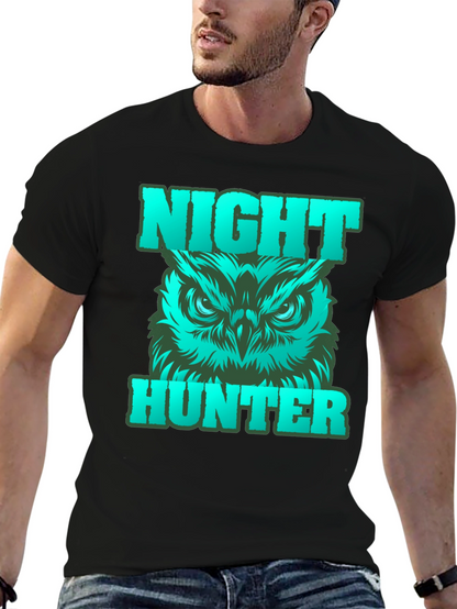 Camiseta Negra Cazador Nocturno con Búho Gráfico