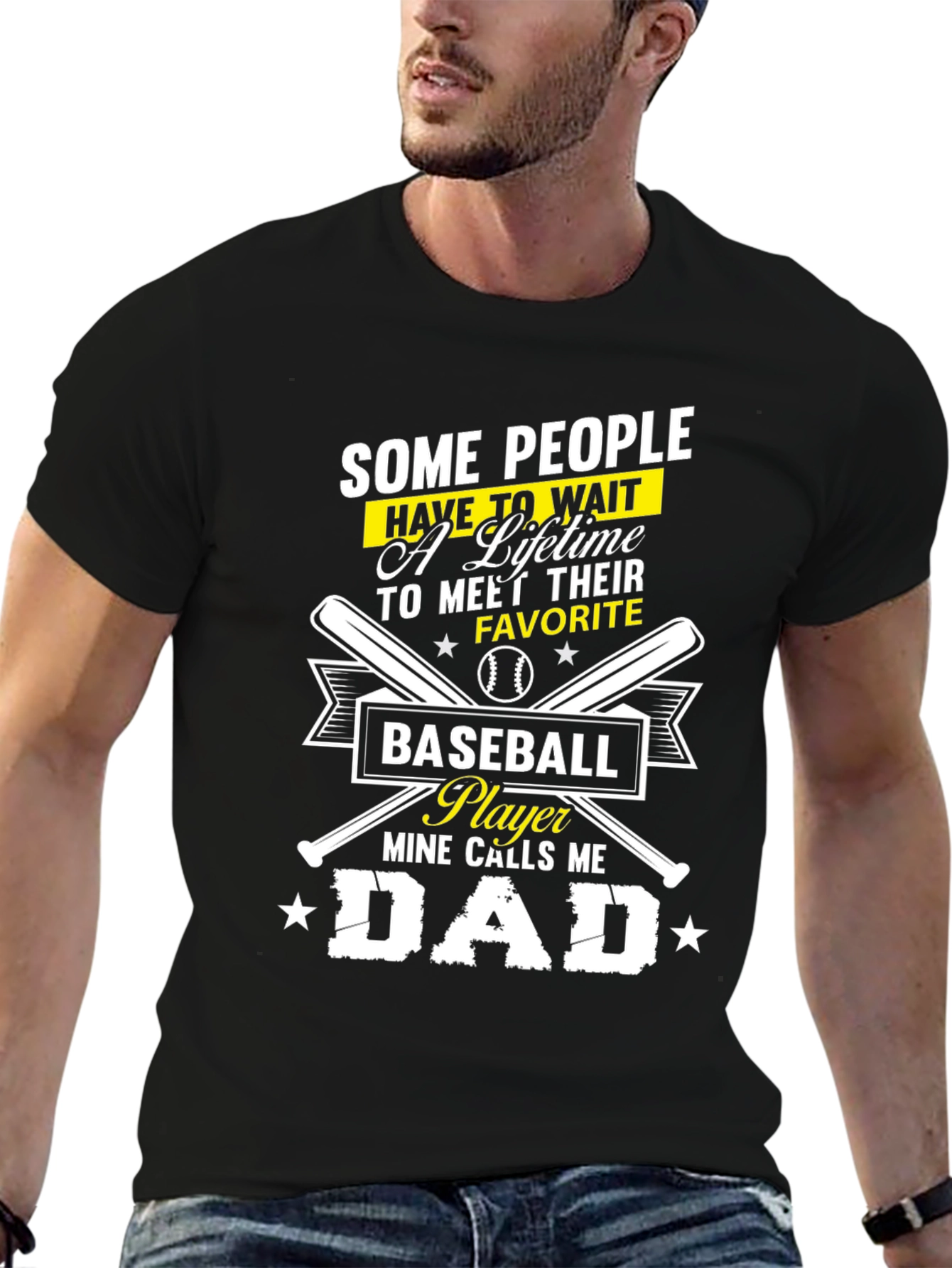 Camiseta Negra - Papá Jugador de Béisbol