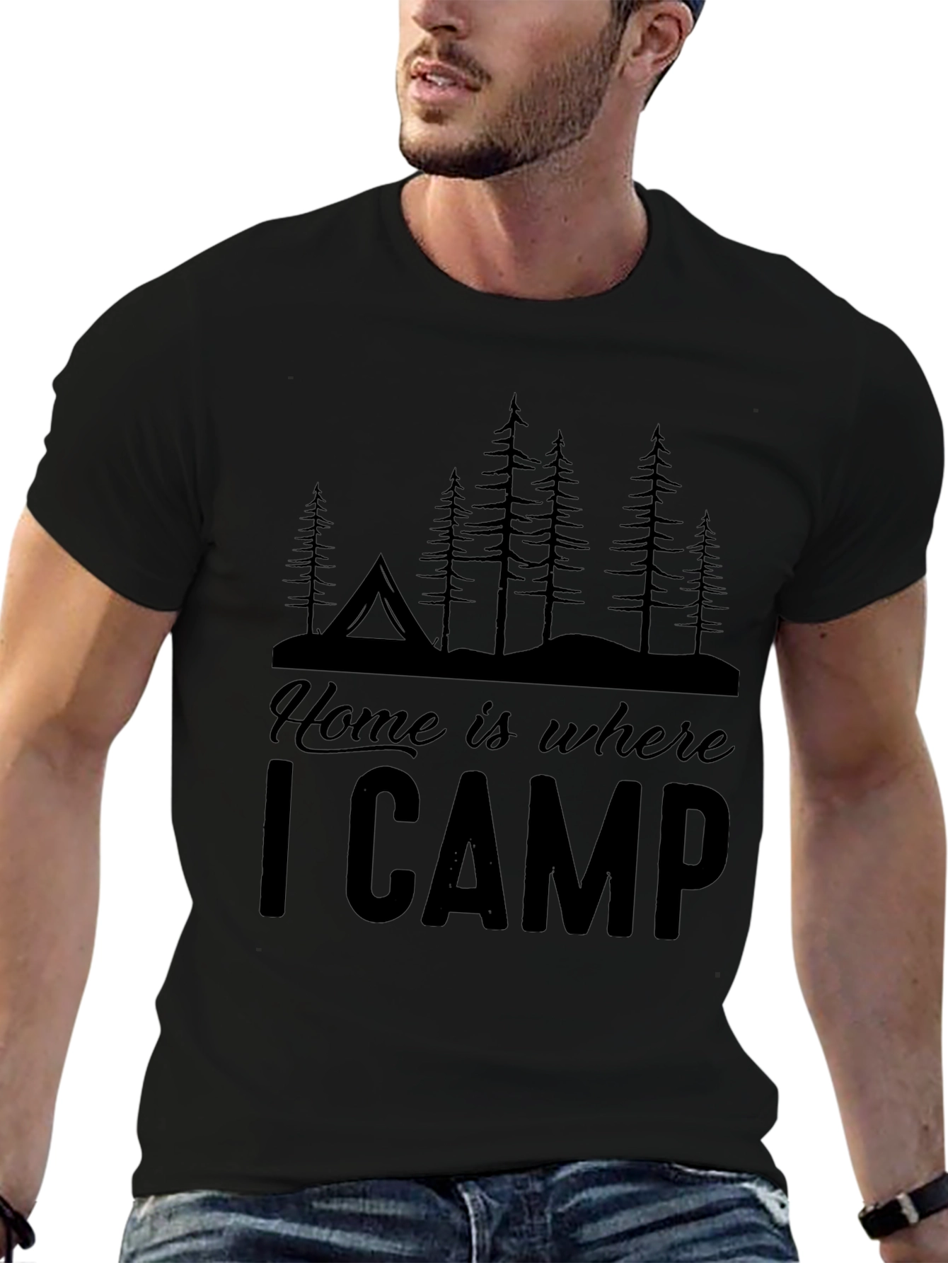 Camiseta Negra Home is Where I Camp para Aventura