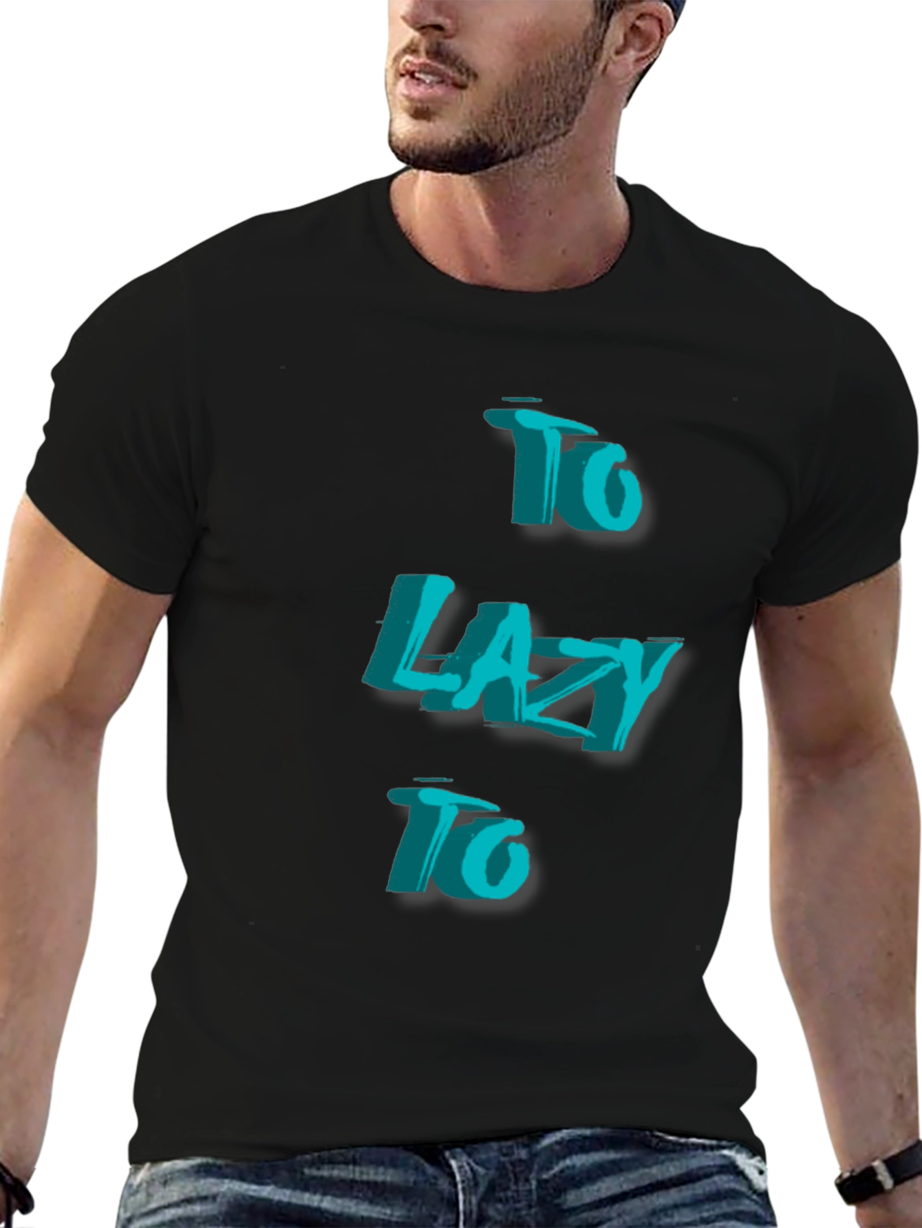 Camiseta Negra - Too Lazy To Estilo 3D