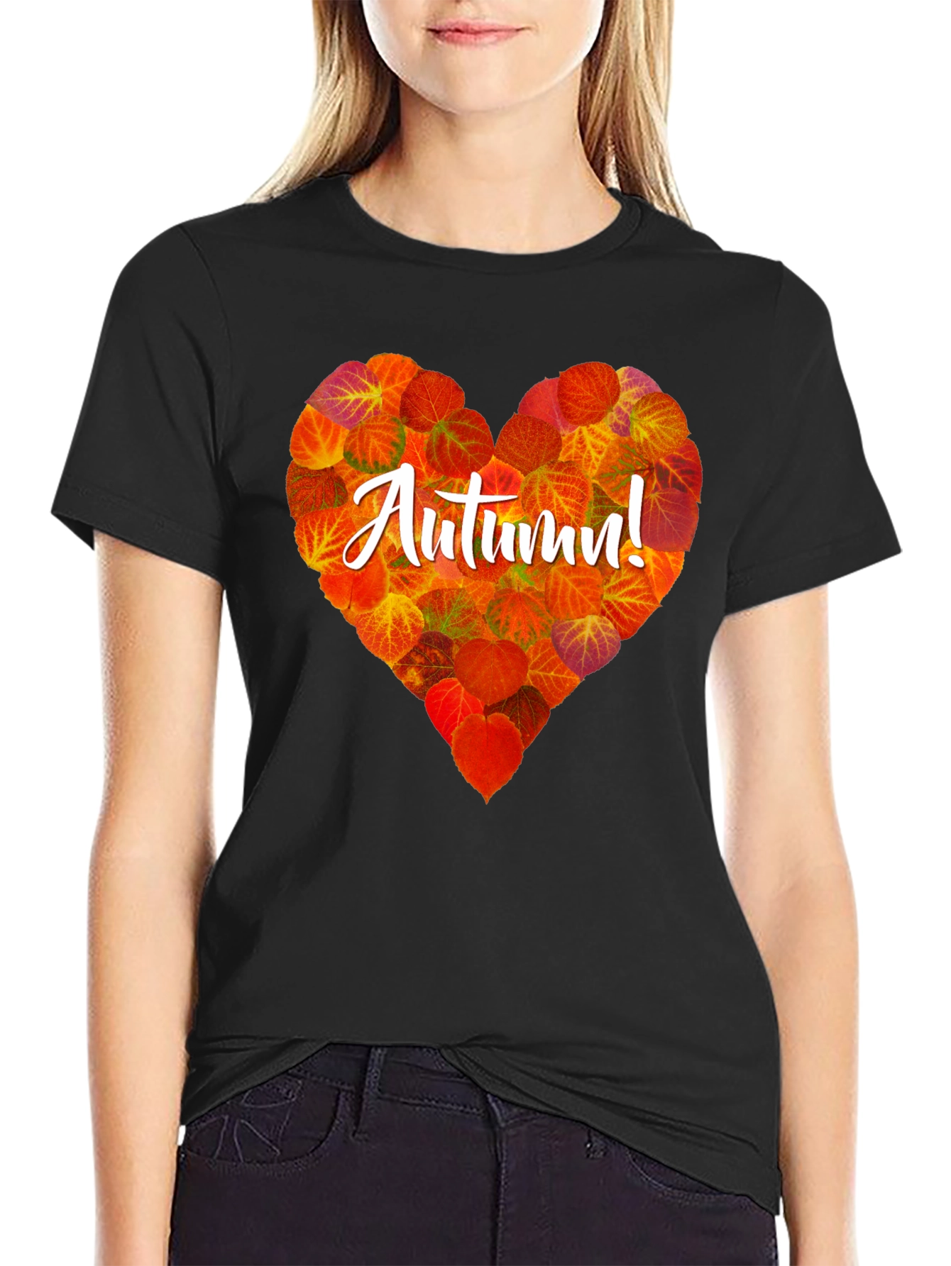 Camiseta Negra con Corazón de Otoño