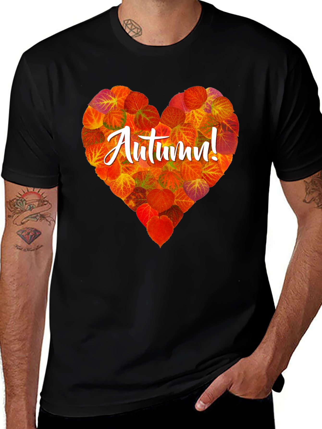 Camiseta Negra con Corazón de Otoño