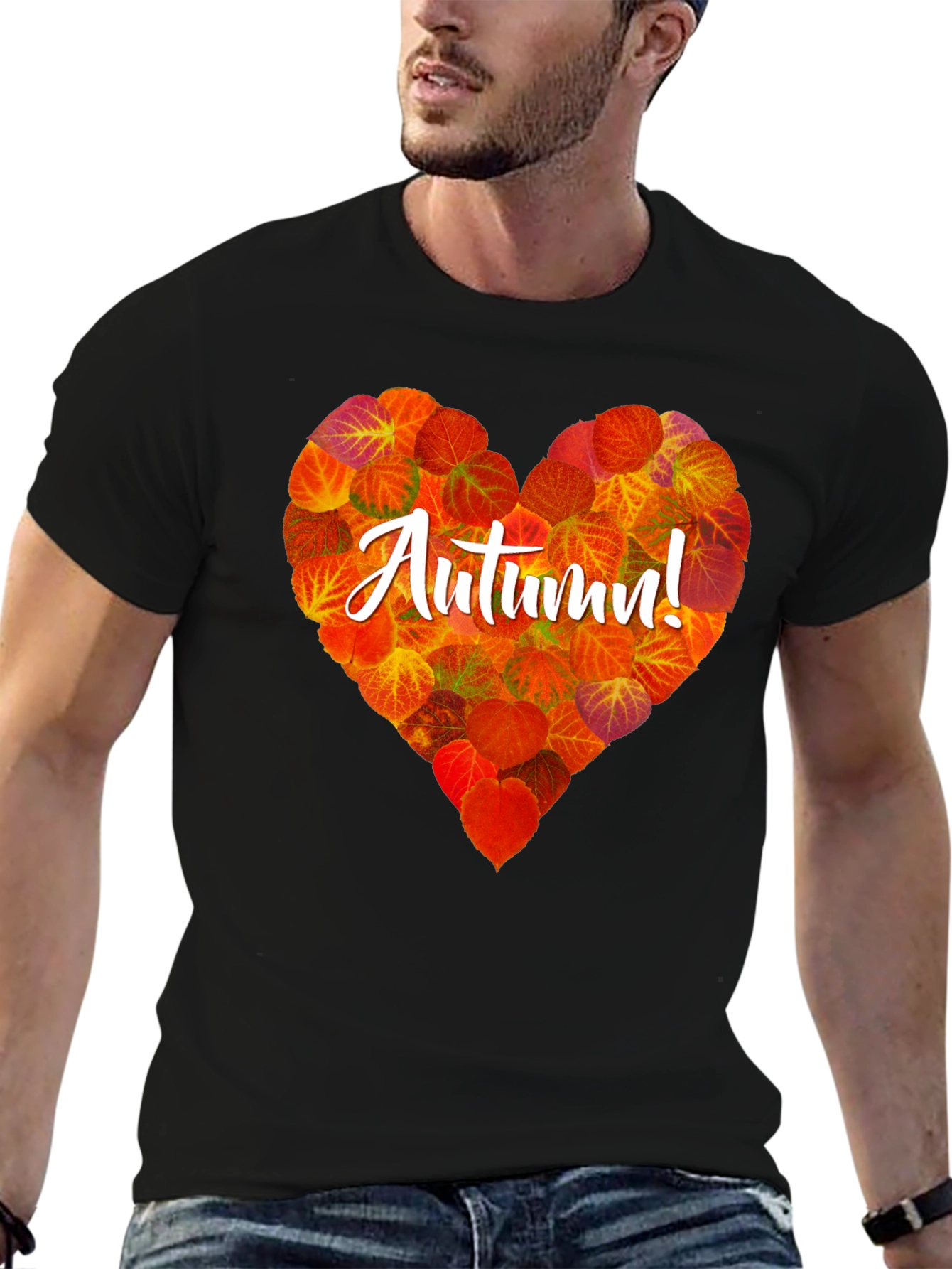 Camiseta Negra con Corazón de Otoño