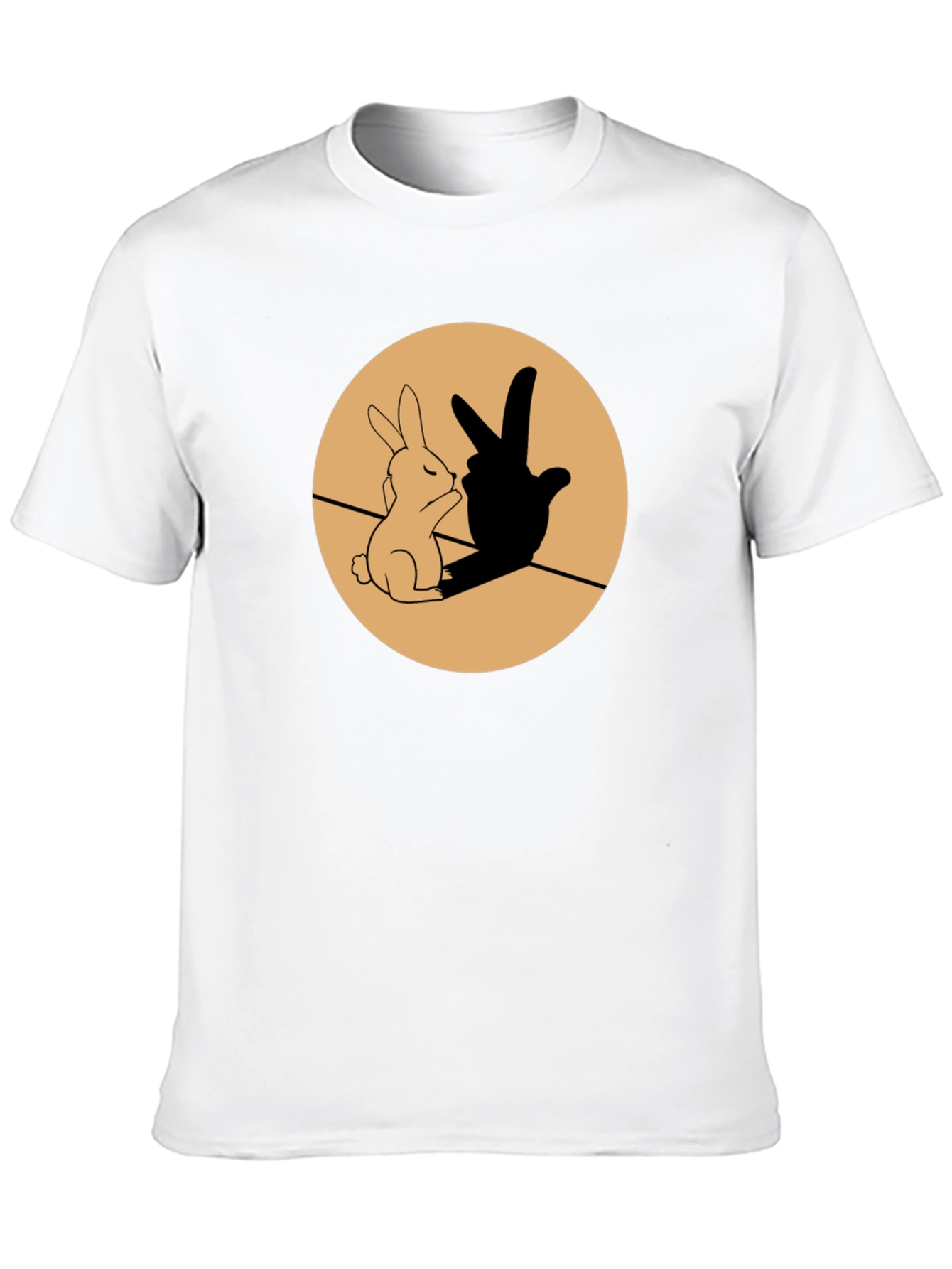 Camiseta Negra: Conejo y Sombra de Mano