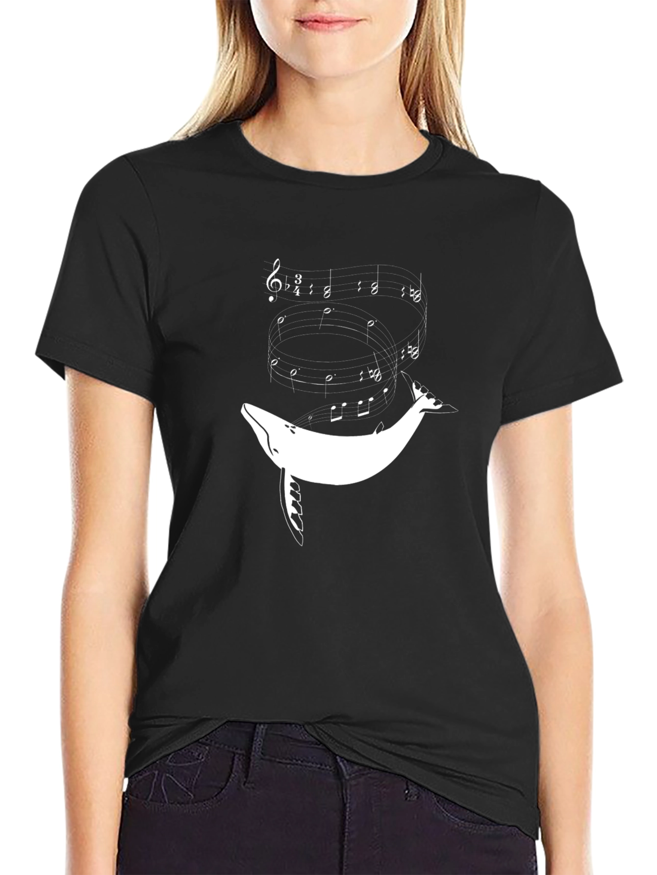 Camiseta Negra con Diseño de Ballena Musical