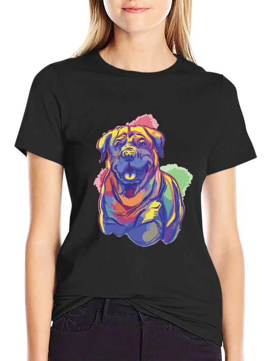 Camiseta Hombre Diseño Perro Rottweiler Colorido