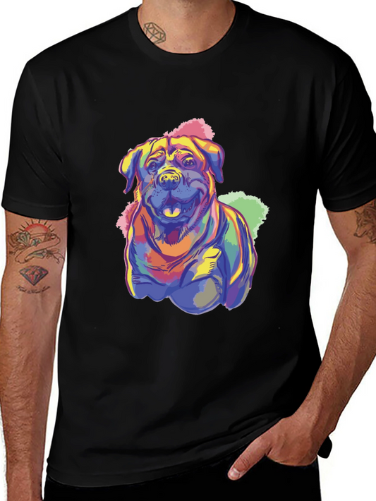 Camiseta Hombre Diseño Perro Rottweiler Colorido