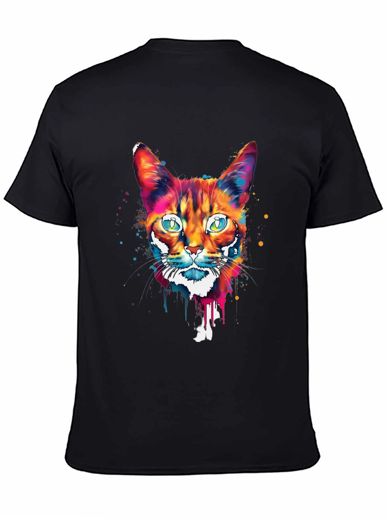 Camiseta Negra con Diseño de Gato Abstracto